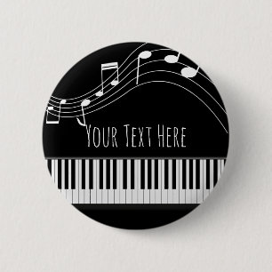 Badge Rond 5 Cm Clavier de piano et notes musicales