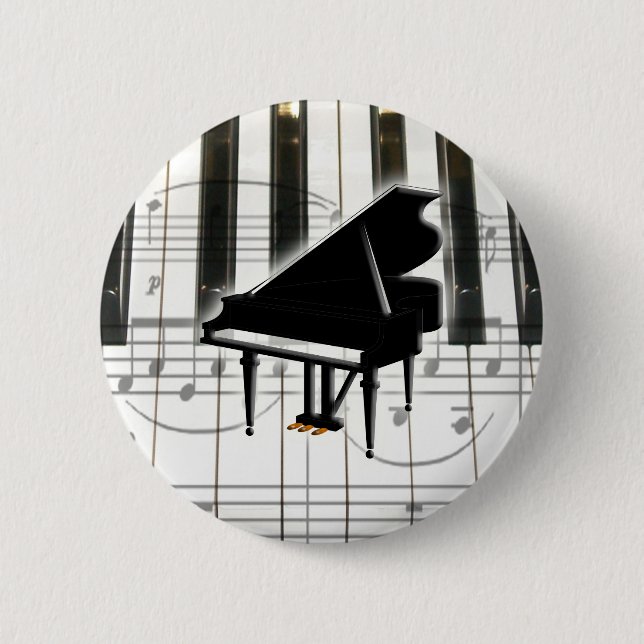 Badge Rond 5 Cm Clavier et notes de piano à queue (Devant)