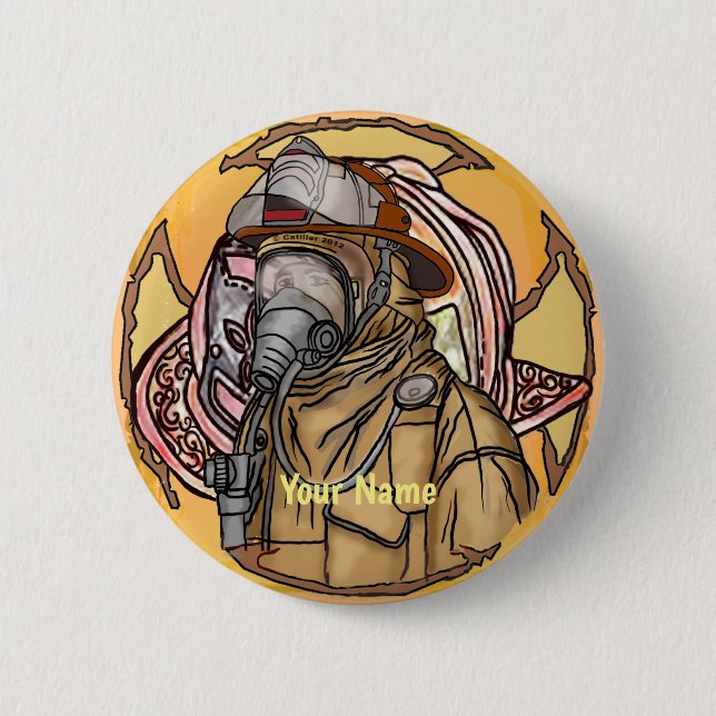 Badge Rond 5 Cm Clé de masque de pompier (Devant)