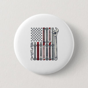 Badge Rond 5 Cm Clé de mécanicien Drapeau Gravure vintage Vecteur 