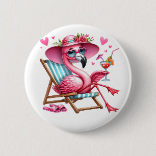 Badge Rond 5 Cm Clipart de Flamant rose mignonne