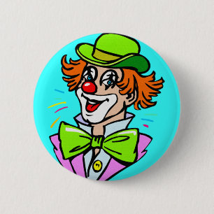 BADGE ROND 5 CM CLOWN AVEC LE BOUTON DE CASQUETTE