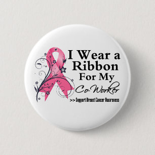 Badge Rond 5 Cm Co-Worker Floral Ribbon - Cancer du sein