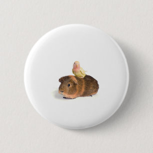 Badge Rond 5 Cm cobaye et oiseau jaune