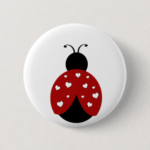 Badge Rond 5 Cm Coccinelle noire et rouge de coeur