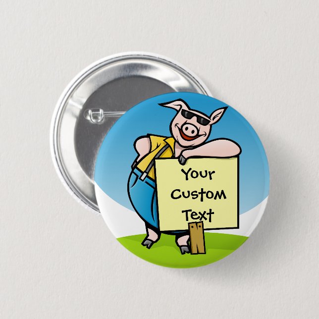 Badge Rond 5 Cm Cochon avec panneau (Devant & derrière)