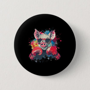 Badge Rond 5 Cm Cochon Boxeur Avec Gants De Boxe Kickboxing Drôle