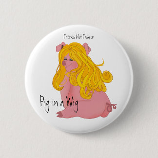 Badge Rond 5 Cm Cochon dans une perruque