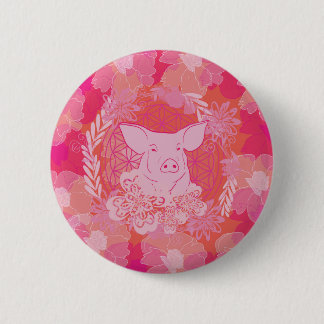 Badge Rond 5 Cm cochon, fleur de vie, bleu, mandala, zen, chakra,