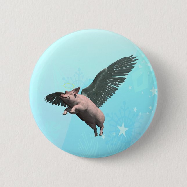 Badge Rond 5 Cm Cochon mignon volant dans le ciel (Devant)