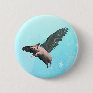 Badge Rond 5 Cm Cochon mignon volant dans le ciel