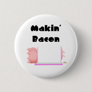Badge Rond 5 Cm Cochons couchés Blanche rose Makin' Bacon