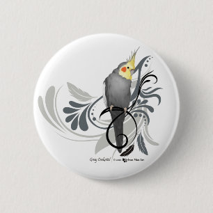 Badge Rond 5 Cm Cockatiel gris