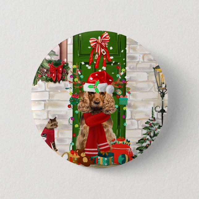 Badge Rond 5 Cm Cocker Spaniel Chien Noël (Devant)