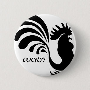 Badge Rond 5 Cm "COCKY !" Bouton de coq stylisé