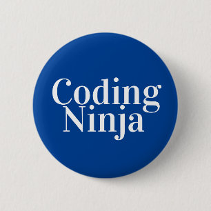 Badge Rond 5 Cm Codage Ninja Bleu Blanc
