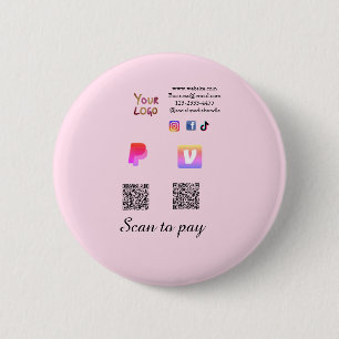 Badge Rond 5 Cm code Q R PayPal venmo scan pay ajouter médias soci
