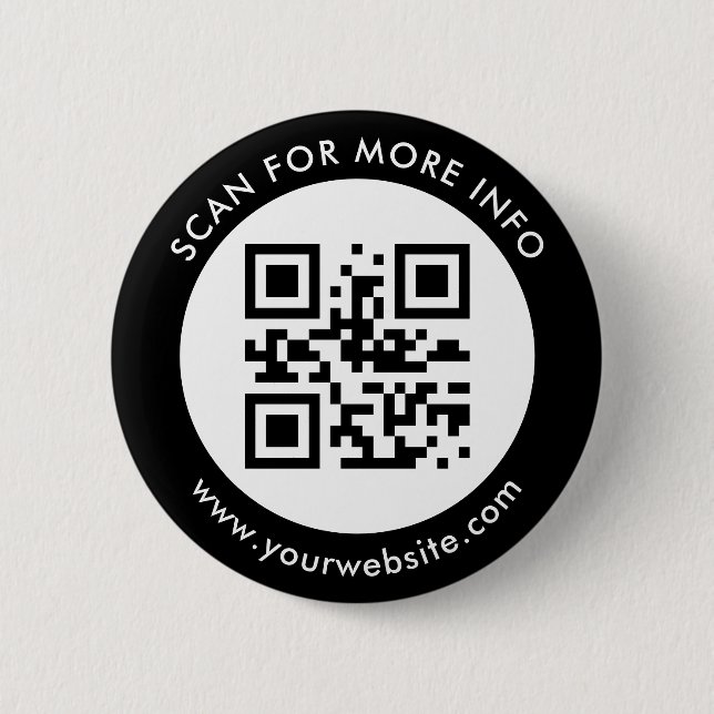 Badge Rond 5 Cm Code QR personnalisé Texte noir blanc (Devant)