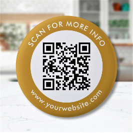 Badge Rond 5 Cm Code QR personnalisé Texte noir blanc or