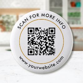 Badge Rond 5 Cm Code QR personnalisé Texte noir blanc or