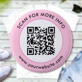 Badge Rond 5 Cm Code QR personnalisé Texte rose noir