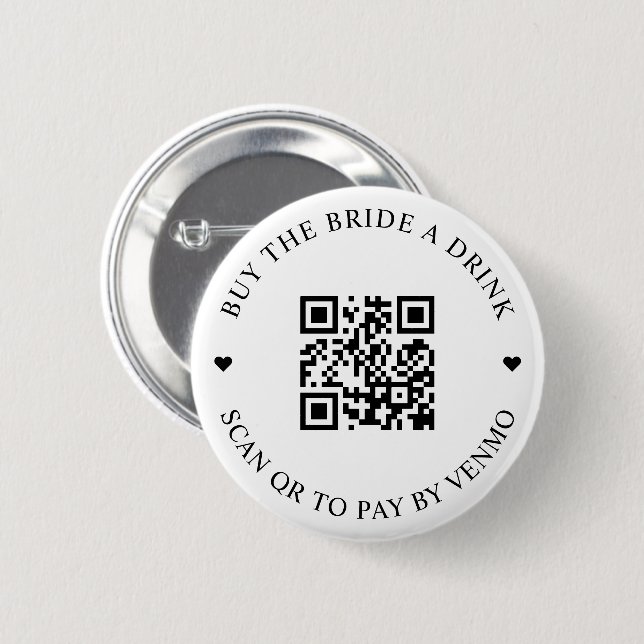 Badge Rond 5 Cm Code QR pour offrir un verre à la mariée (Devant & derrière)
