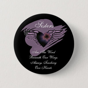 Badge Rond 5 Cm Coeur à ailes de soeurs