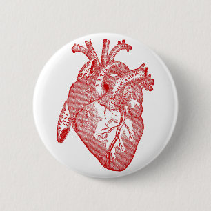 Badge Rond 5 Cm Coeur anatomique antique rouge
