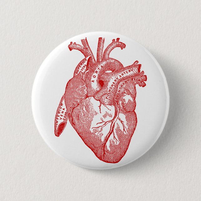 Badge Rond 5 Cm Coeur Anatomique Rouge (Devant)