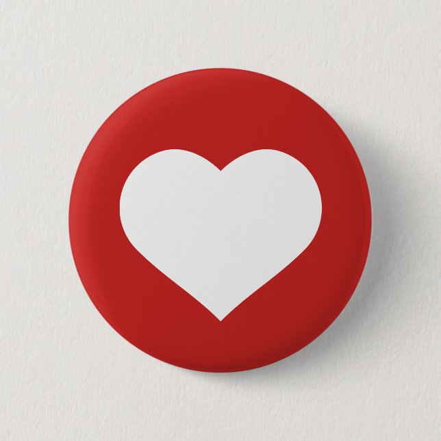 Badge Rond 5 Cm Coeur blanc avec Arrière - plan rouge (Devant)