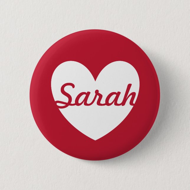 Badge Rond 5 Cm Coeur blanc personnalisé en rouge (Devant)