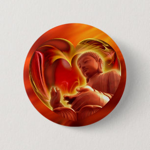 Badge Rond 5 Cm Coeur BUDDHA   feu rouge