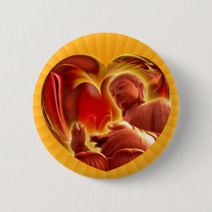 Badge Rond 5 Cm Coeur BUDDHA   radiale jaune