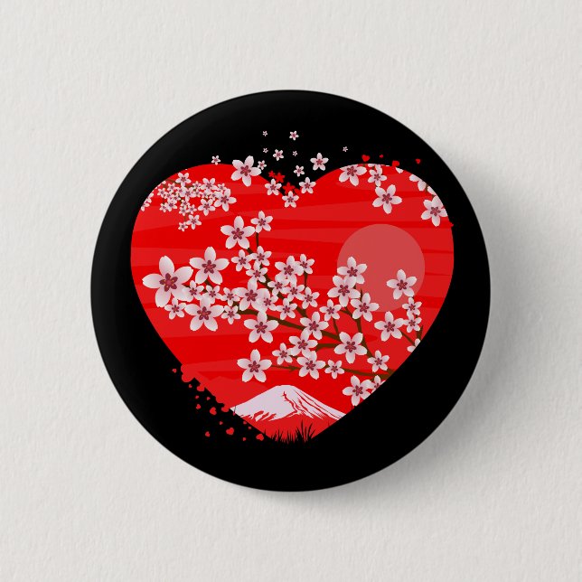 Badge Rond 5 Cm Coeur cerise en fleurs (Devant)