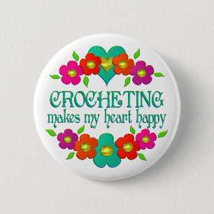 Badge Rond 5 Cm Coeur crochet heureux