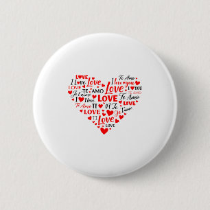 Badge Rond 5 Cm Cœur d'amour multilingue Je t'aime Romantique Sain