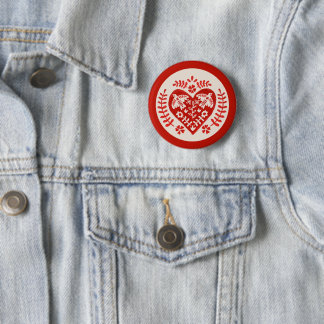 Badge Rond 5 Cm Coeur d'art populaire rouge et blanc