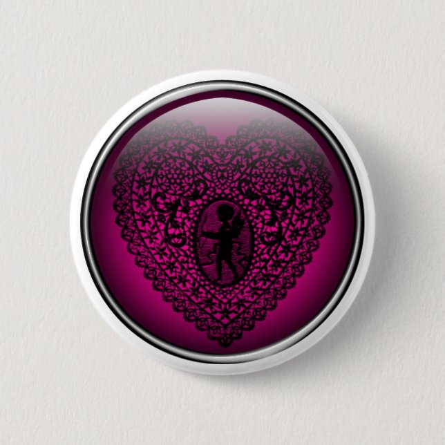 Badge Rond 5 Cm Coeur de bouton de dentelle (Devant)