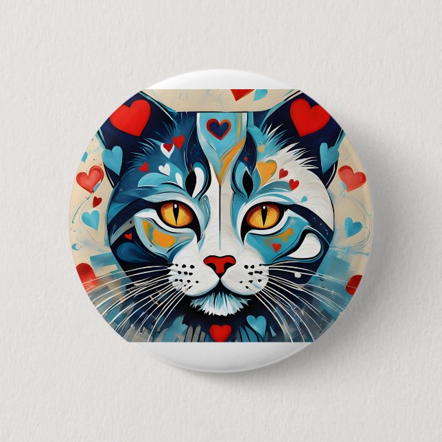 Badge Rond 5 Cm Coeur de chat (Devant)