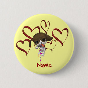 Badge Rond 5 Cm Cœur de chiot mignon Monogramme Nom Personnalisé