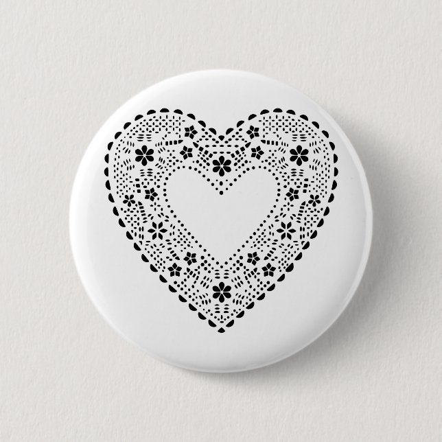 Badge Rond 5 Cm Coeur de dentelle noire (Devant)