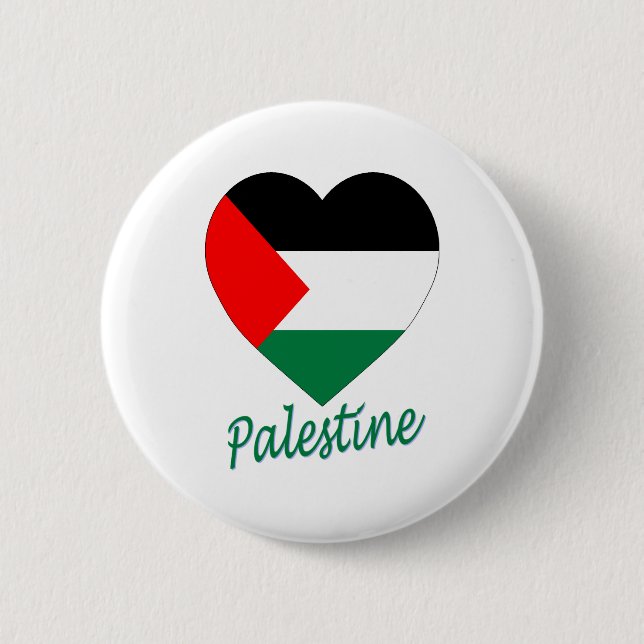 Badge Rond 5 Cm Coeur de drapeau de la Palestine (Devant)