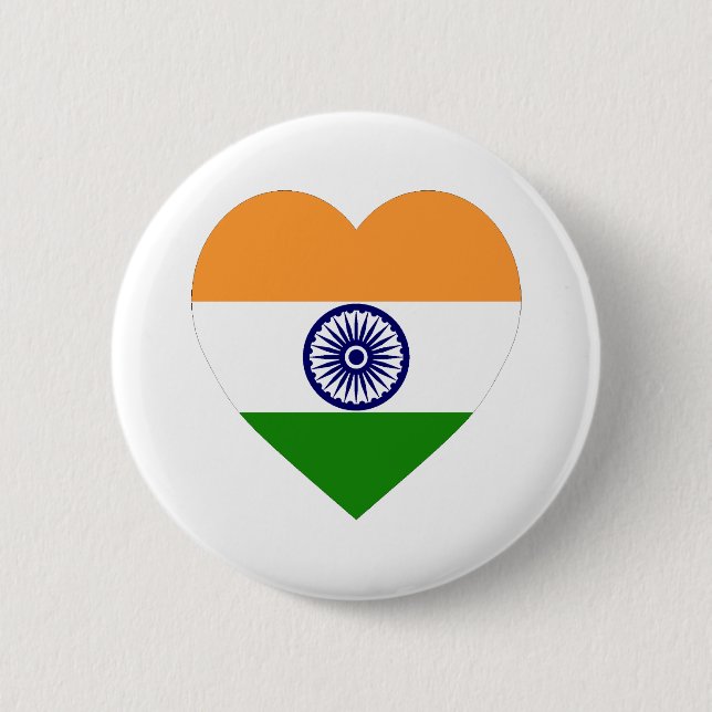 Badge Rond 5 Cm Coeur de drapeau de l'Inde (Devant)