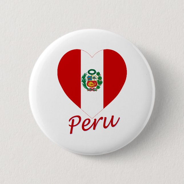 Badge Rond 5 Cm Coeur de drapeau du Pérou (Devant)