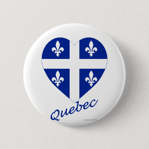 Badge Rond 5 Cm Coeur de drapeau du Québec avec le nom