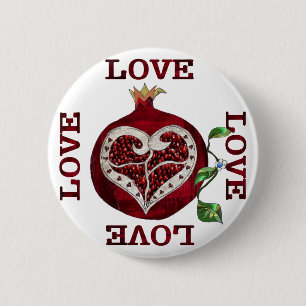 Badge Rond 5 Cm Cœur de Grenade AMOUR Saint-Valentin