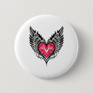 Badge Rond 5 Cm Coeur de Jour Valentines Avec Ailes Tatouage Style