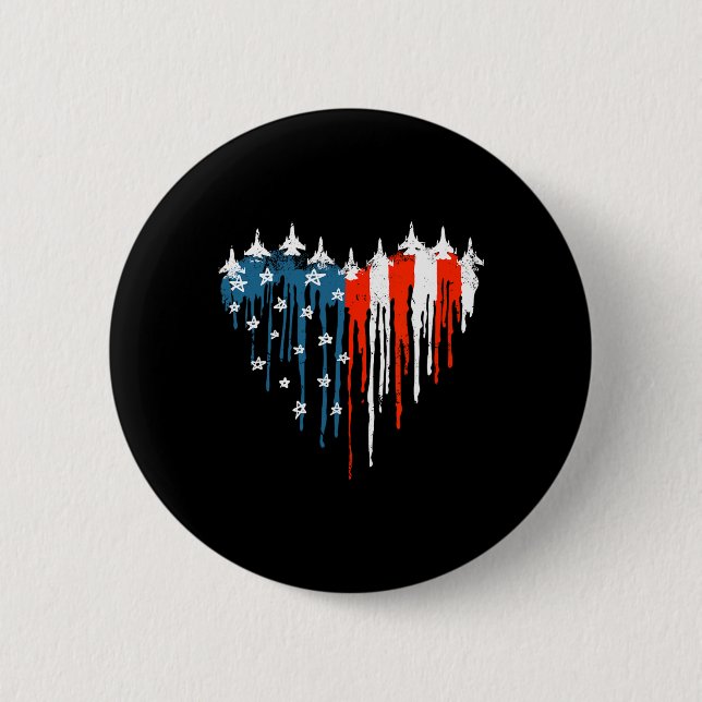 Badge Rond 5 Cm Coeur de l'avion Rouge Blanc Bleu Drapeau Américai (Devant)