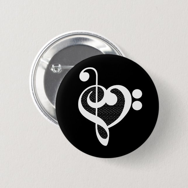 Badge Rond 5 Cm Cœur de musique - J'aime la musique (Devant & derrière)