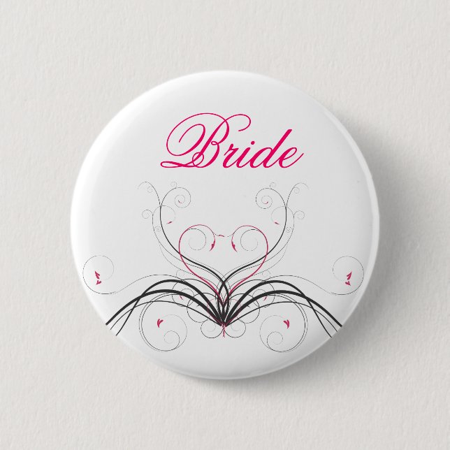 Badge Rond 5 Cm Coeur de remous de jeune mariée (Devant)